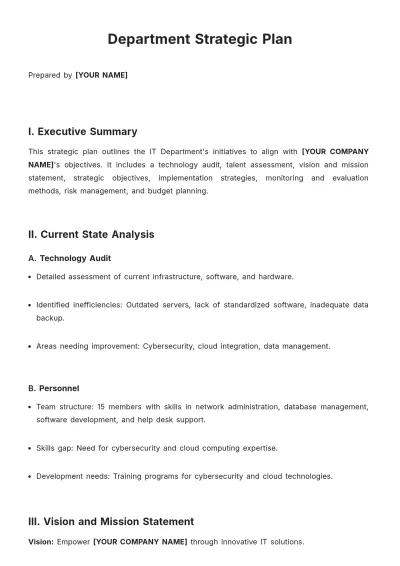 Free Department Strategic Plan Template to Edit Online