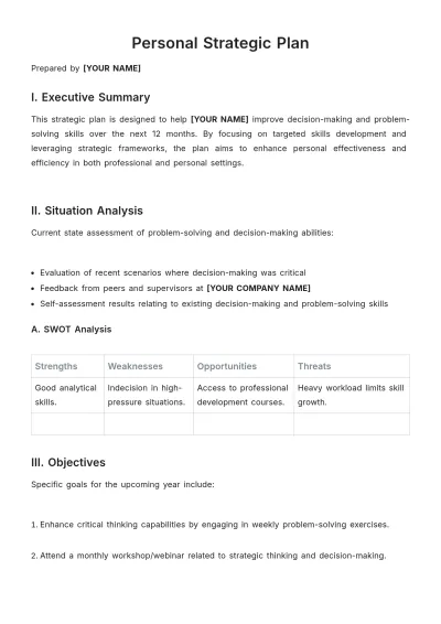 Free Personal Strategic Plan Template to Edit Online