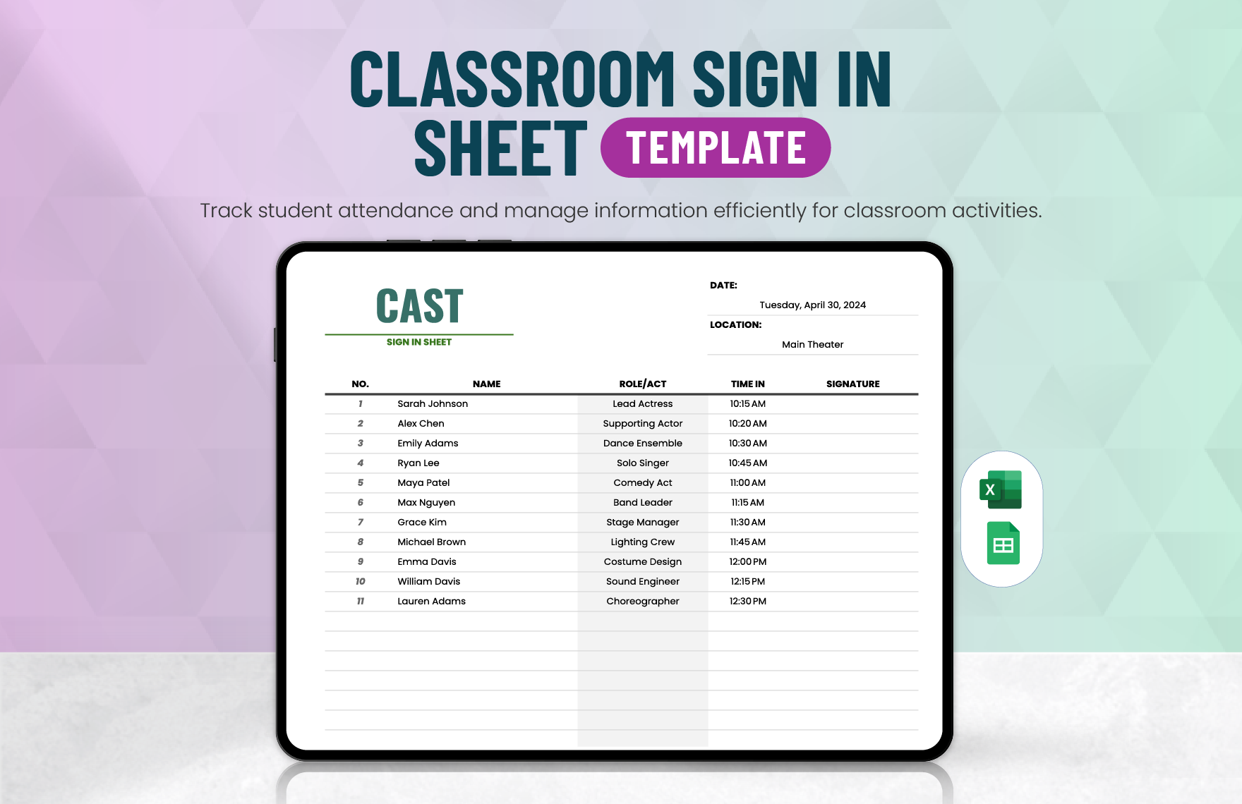 Classroom Sign in Sheet Template