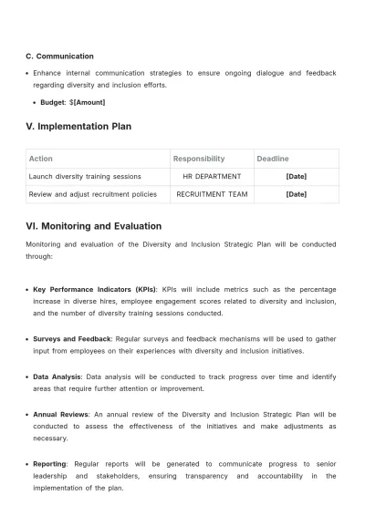 Free Diversity And Inclusion Strategic Plan Template to Edit Online