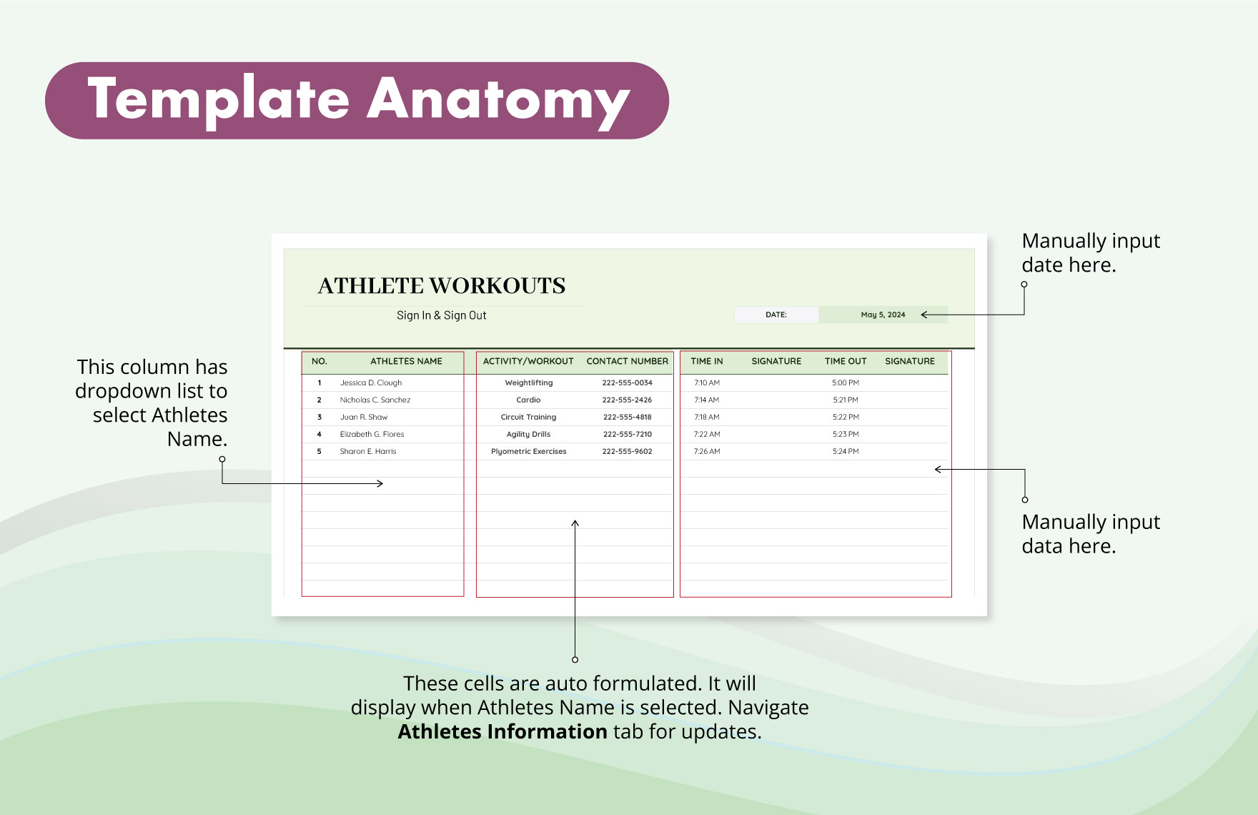 Sign in Sign Out Sheet Template For Athlete Workouts Template