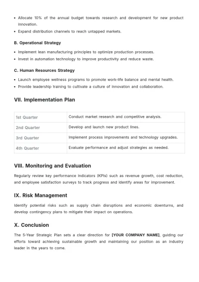 Free 5 Year Strategic Plan Template to Edit Online