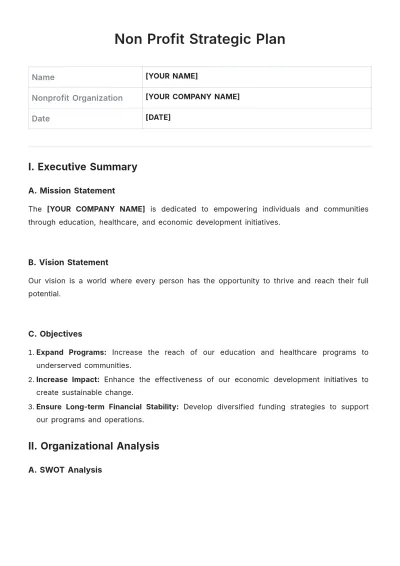 Free Non Profit Strategic Plan Template to Edit Online
