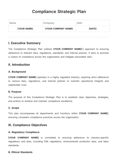 Free Compliance Strategic Plan Template to Edit Online