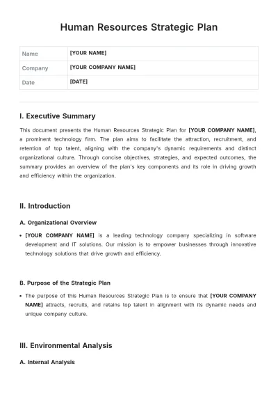 Free Human Resources Strategic Plan Template to Edit Online