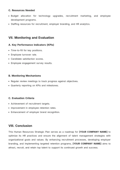 Free Human Resources Strategic Plan Template to Edit Online