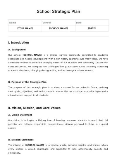 Free School Strategic Plan Template to Edit Online