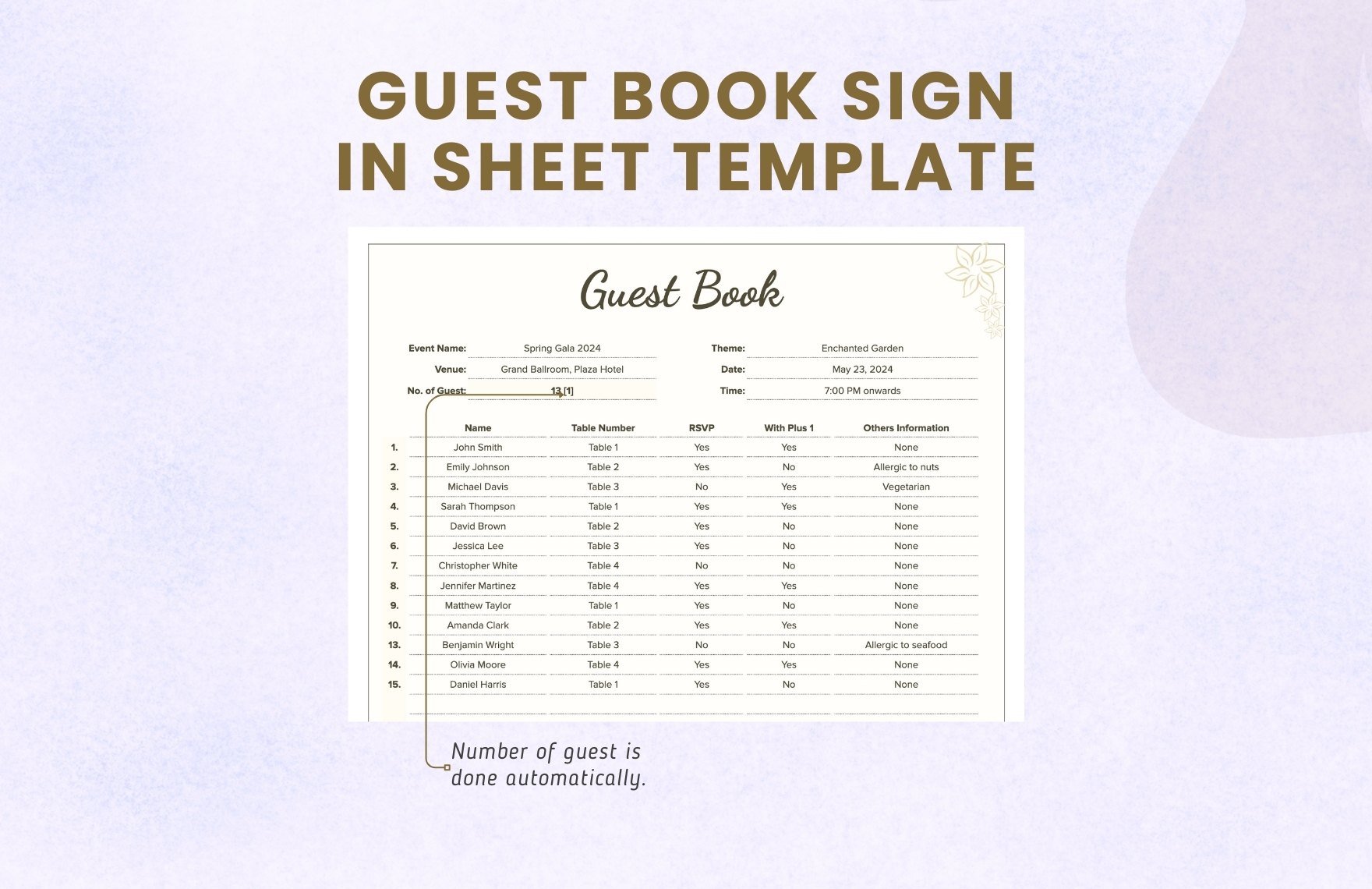 Guest Book Sign in Sheet Template
