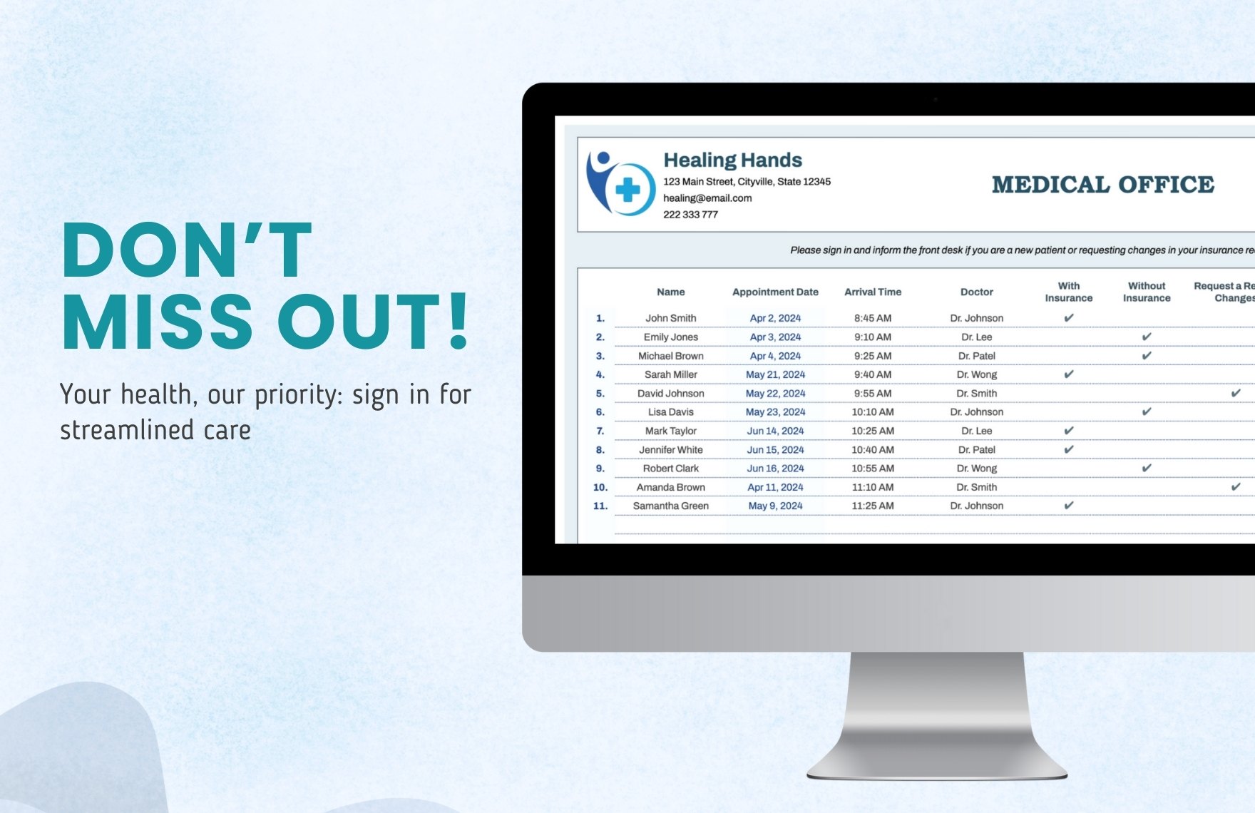 Medical Office Sign in Sheet Template