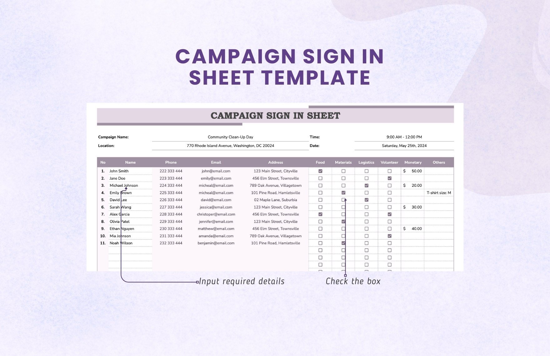 Campaign Sign in Sheet Template