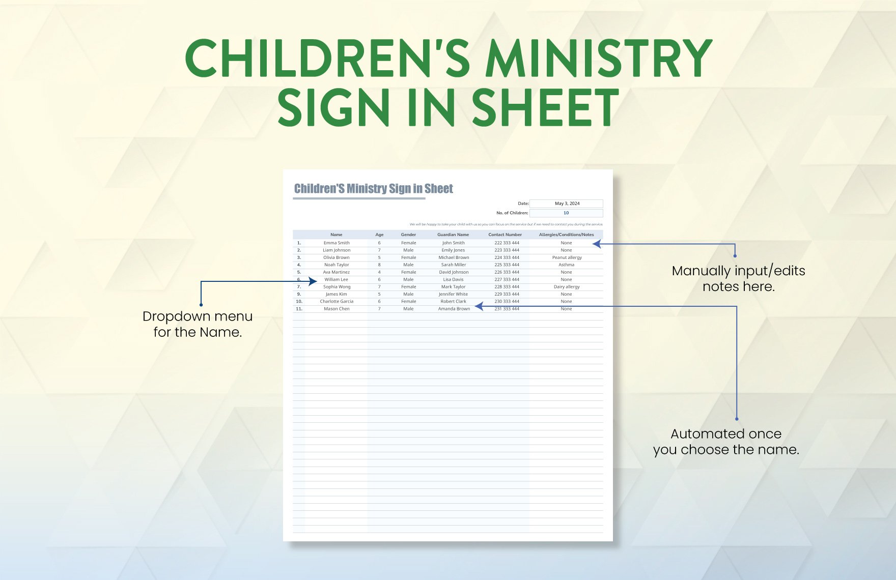 Children'S Ministry Sign in Sheet Template