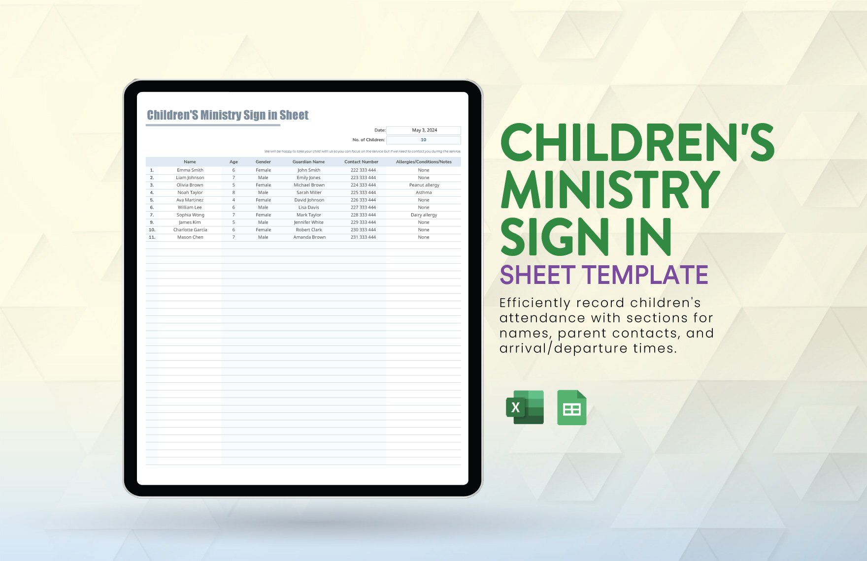 Children'S Ministry Sign in Sheet Template