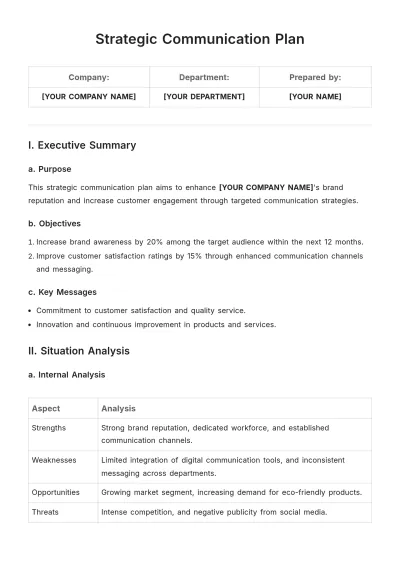 Free Strategic Communication Plan Template to Edit Online
