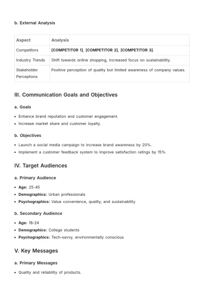 Free Strategic Communication Plan Template to Edit Online