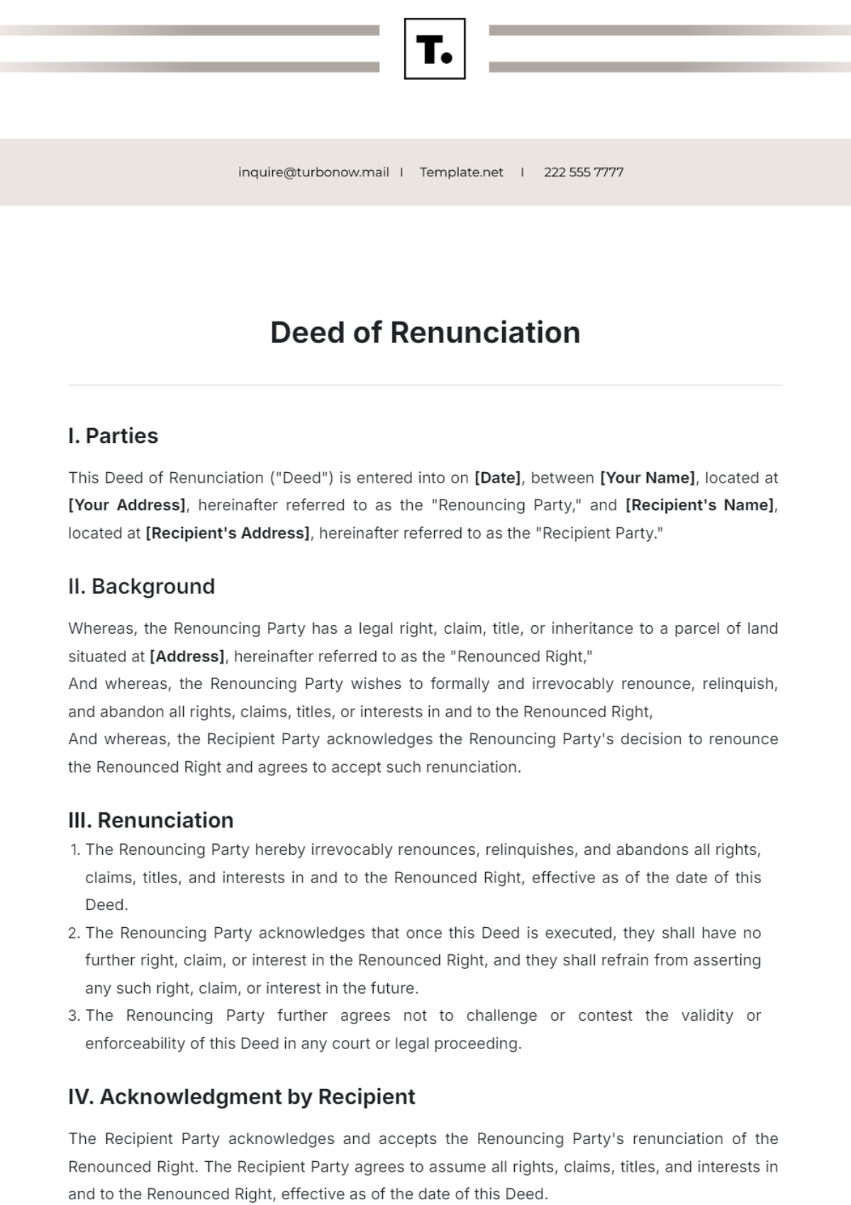 Deed Of Renunciation Template