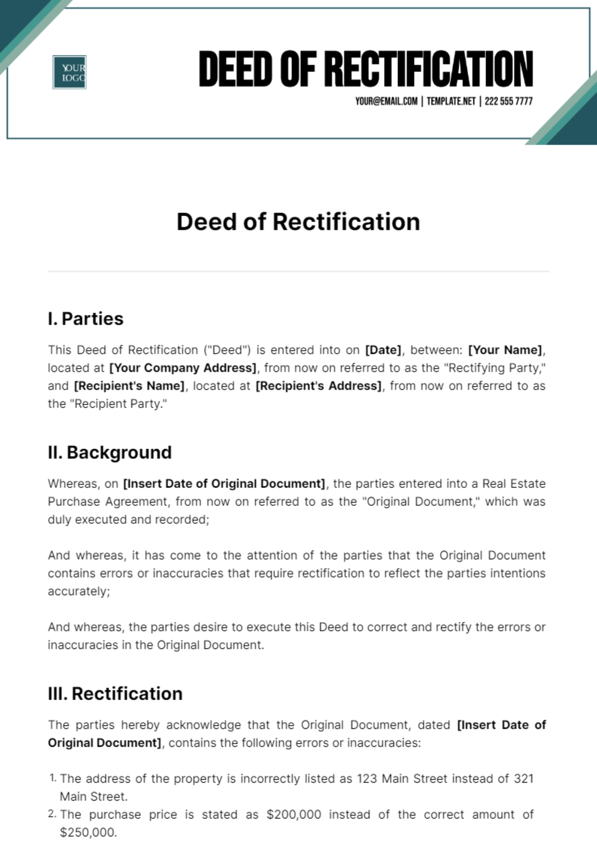 Deed Of Rectification Templates Edit Online And Download Example 1322