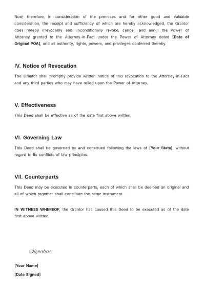 Free Deed Of Revocation Of Power Of Attorney Template to Edit Online