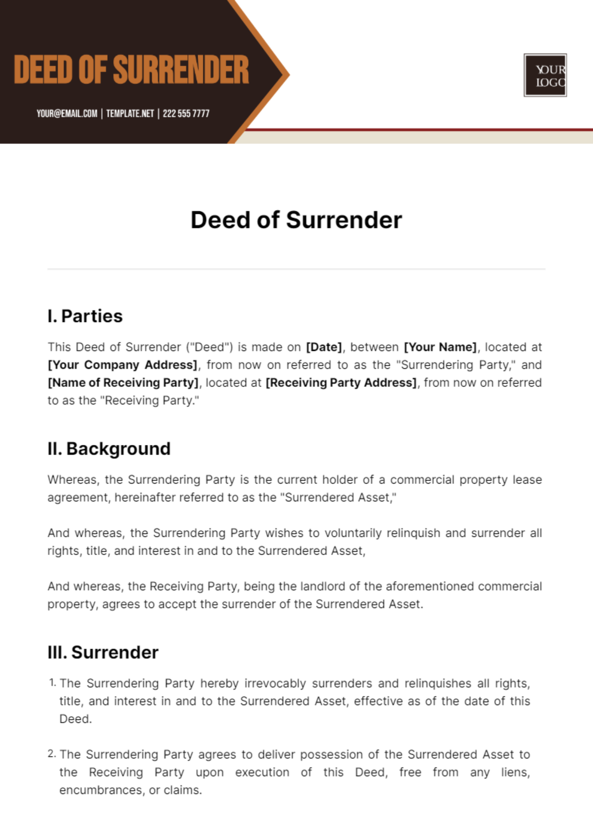 Free Deed Of Surrender Template to Edit Online