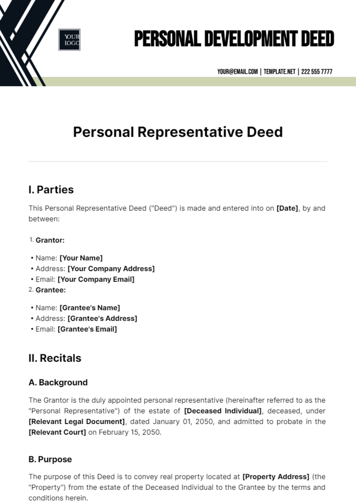 Free Personal Representative Deed Template to Edit Online