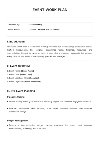 Free Event Work Plan Template to Edit Online