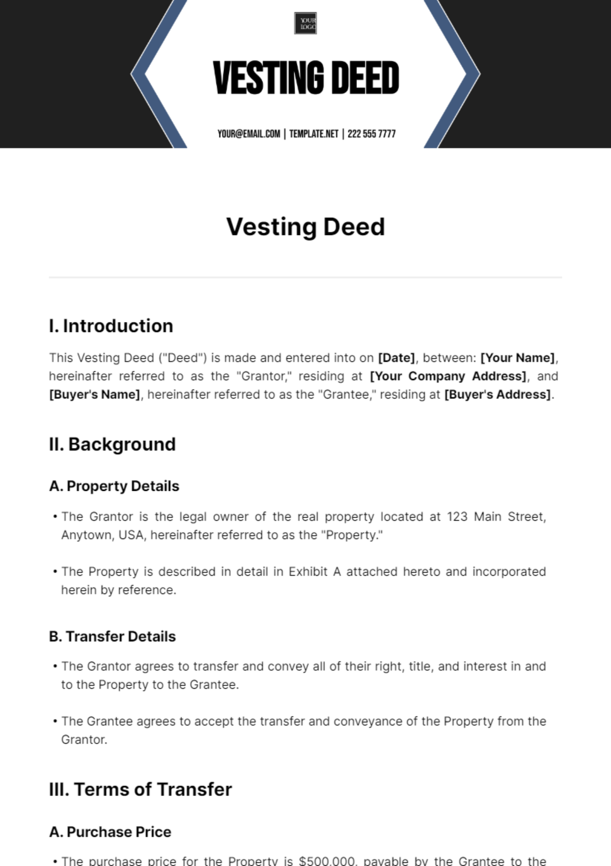 Free Vesting Deed Template to Edit Online