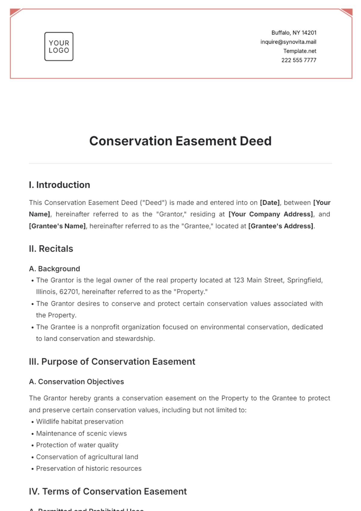 Free Conservation Easement Deed Template - Edit Online & Download ...