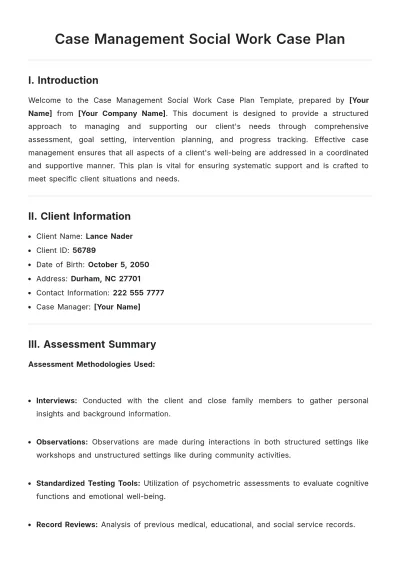 Free Case Management Social Work Case Plan Template to Edit Online