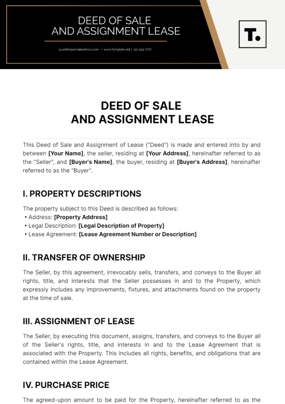 Free Deed of Sale and Assignment Lease Template