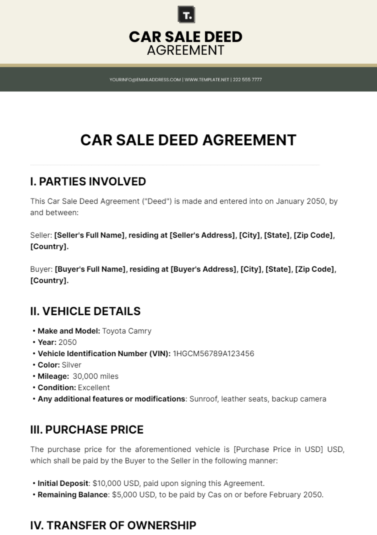 Car Sale Deed Agreement Template - Edit Online & Download