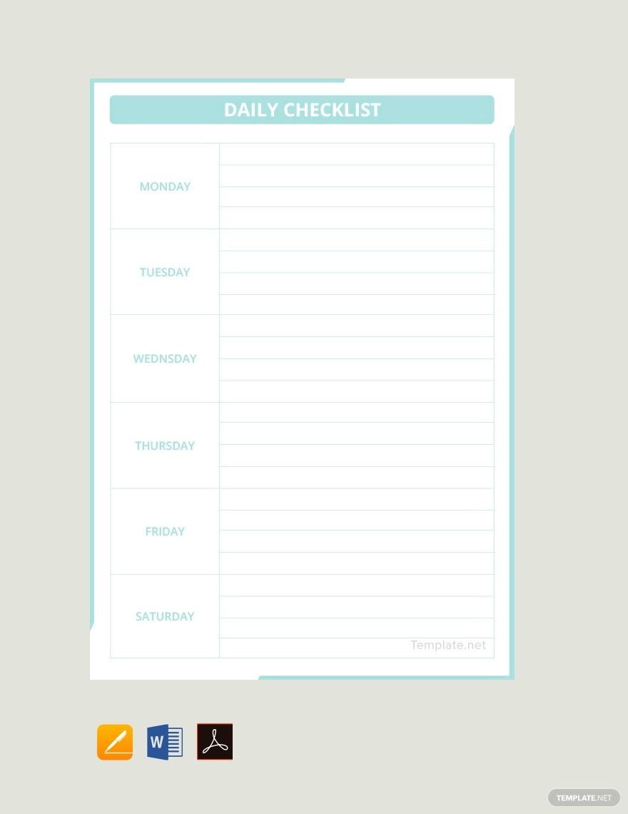 Daily Checklist Template Google Docs, Word, Apple Pages