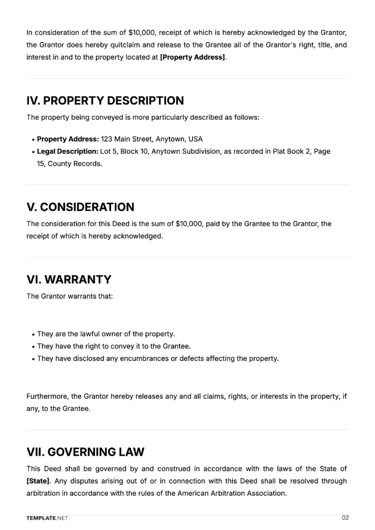 Free Quit Claim Deed Template to Edit Online