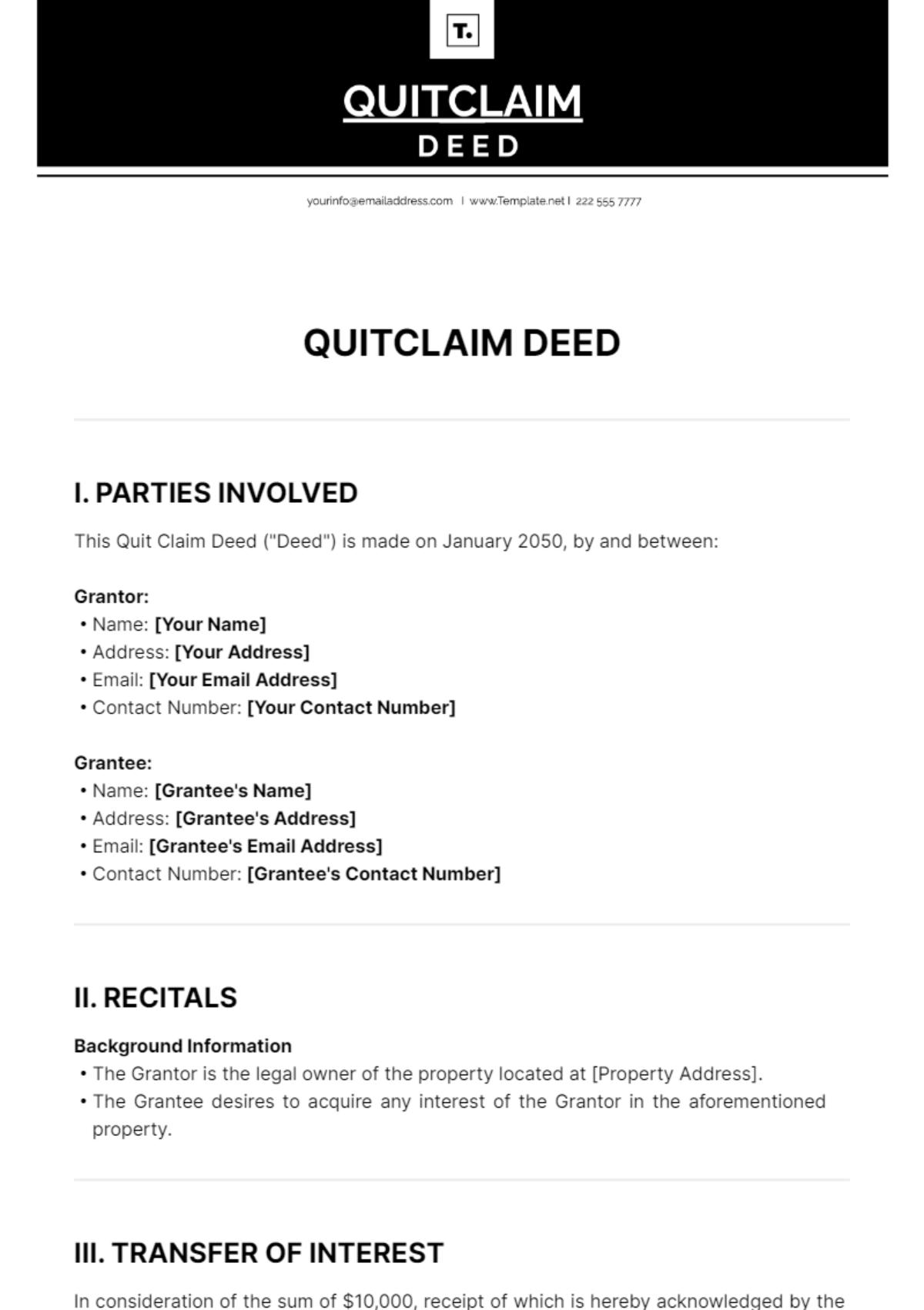 Quit Claim Deed Template - Edit Online & Download