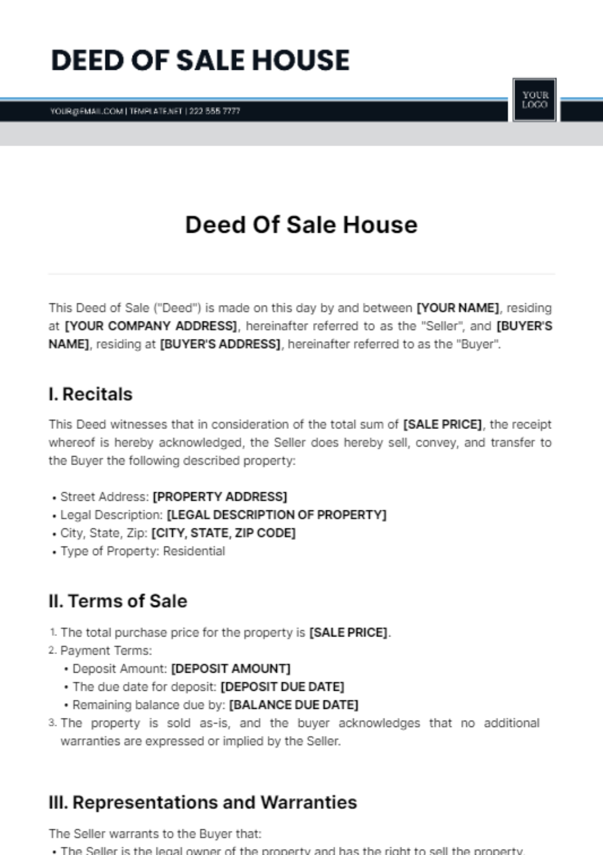 Deed Of Sale House Template - Edit Online & Download