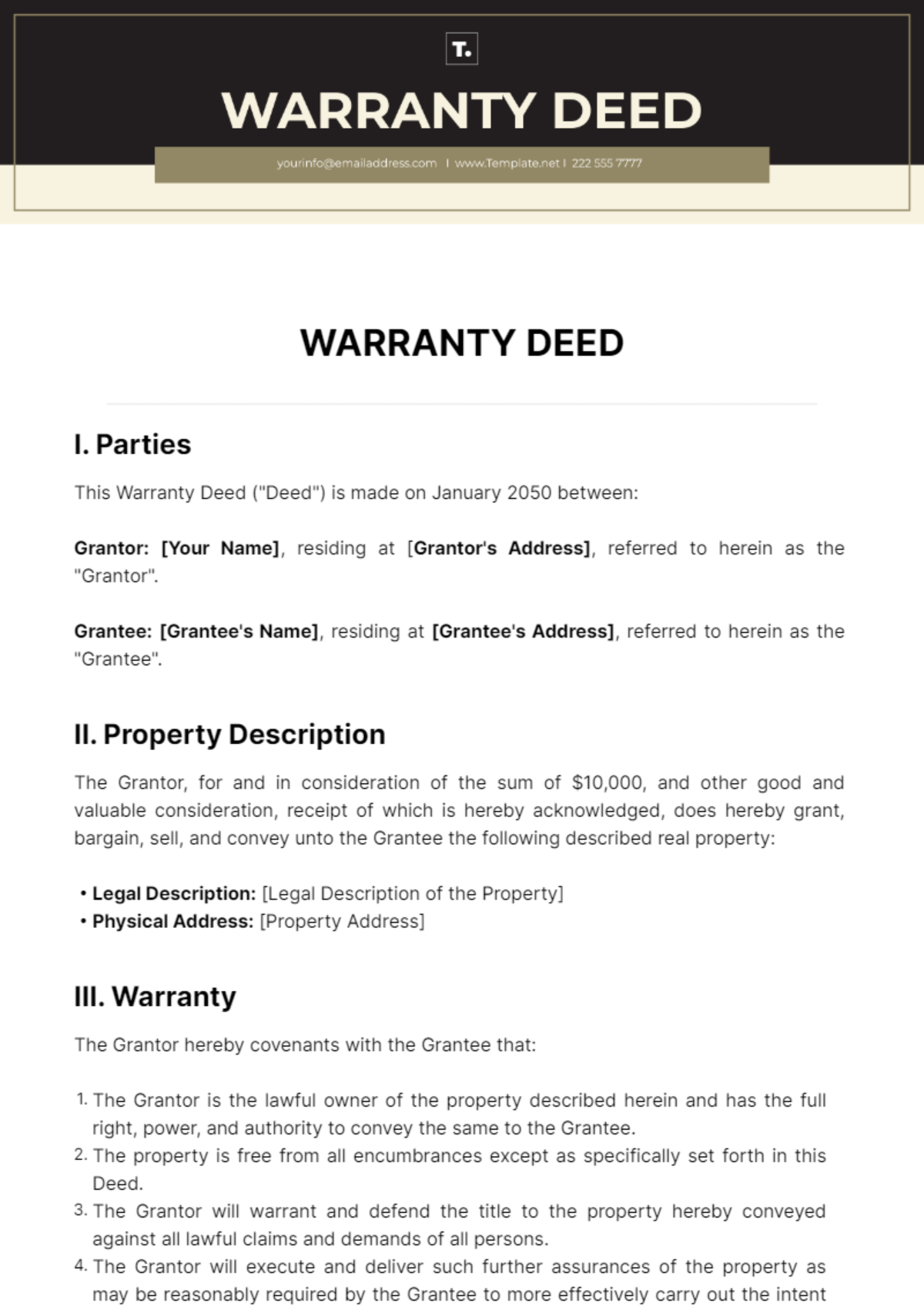 Warranty Deed Template - Edit Online & Download Example | Template.net