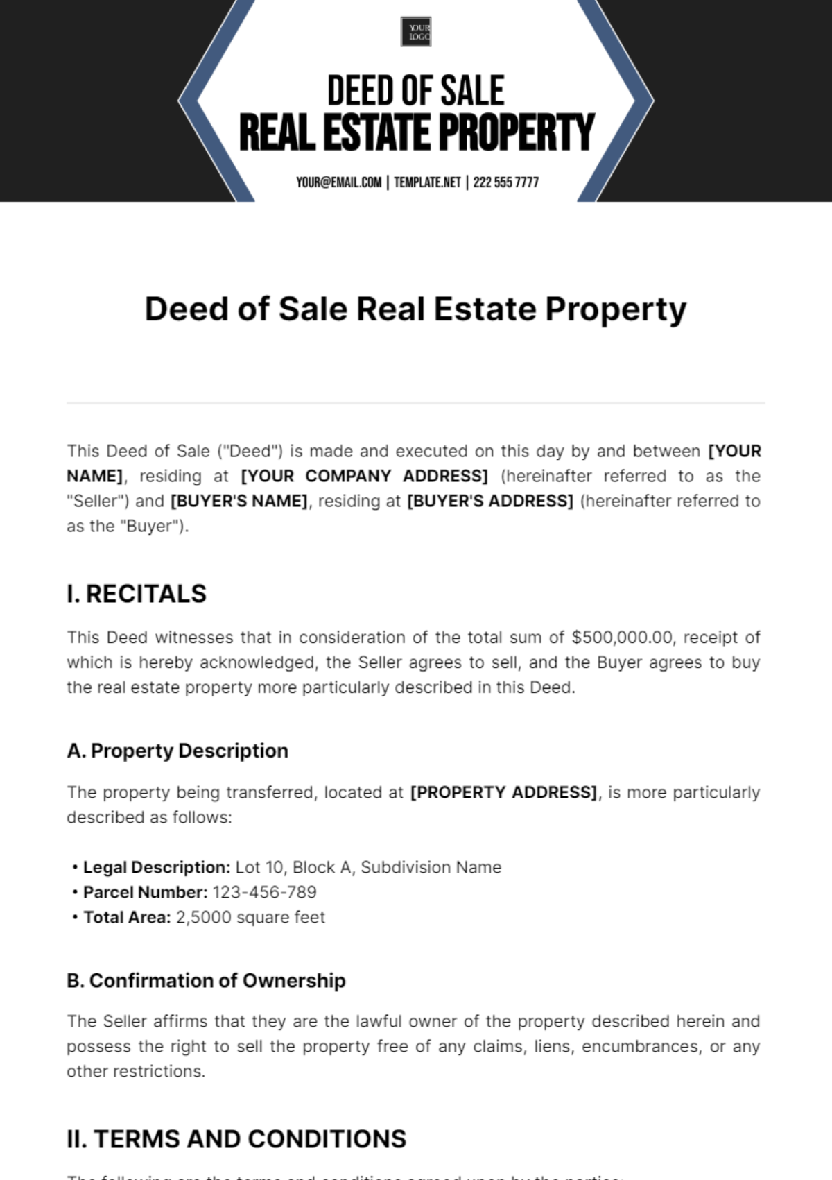 Free Deed Of Sale Real Estate Property Template - Edit Online ...