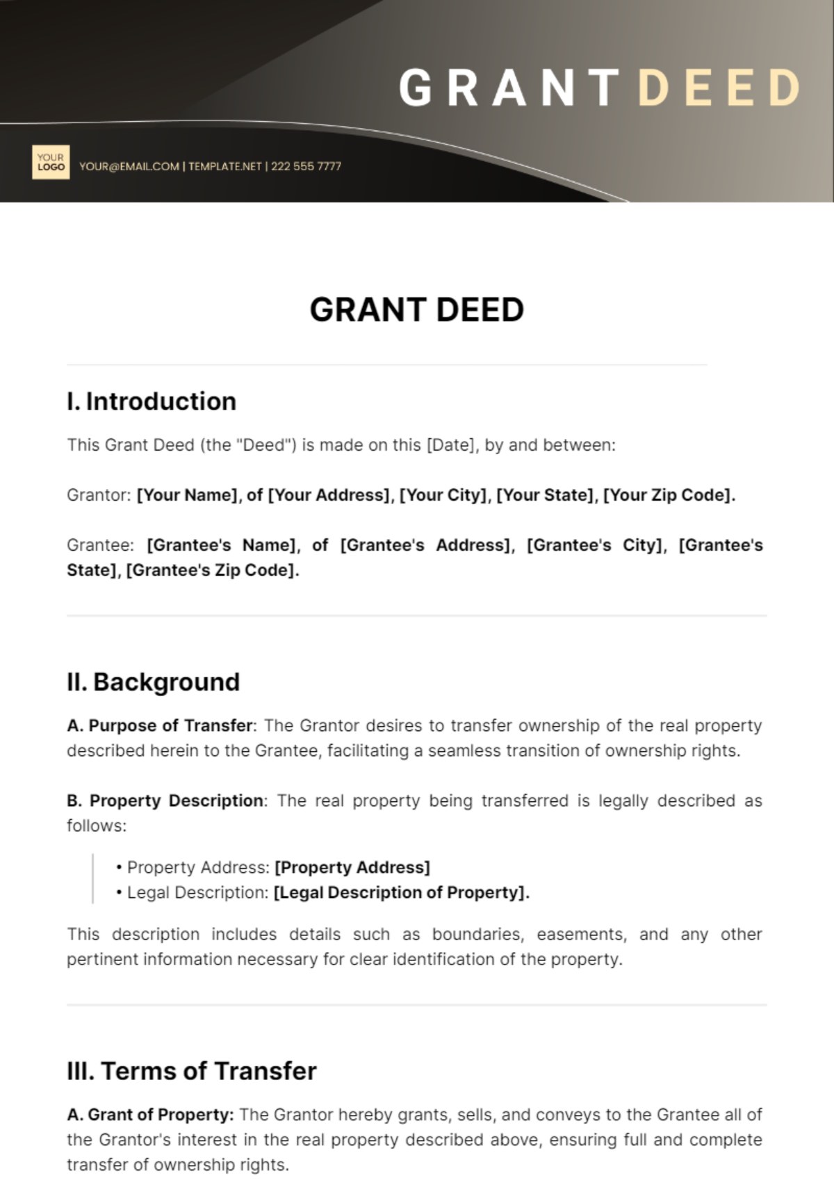 Free Grant Deed Template - Edit Online & Download | Template.net