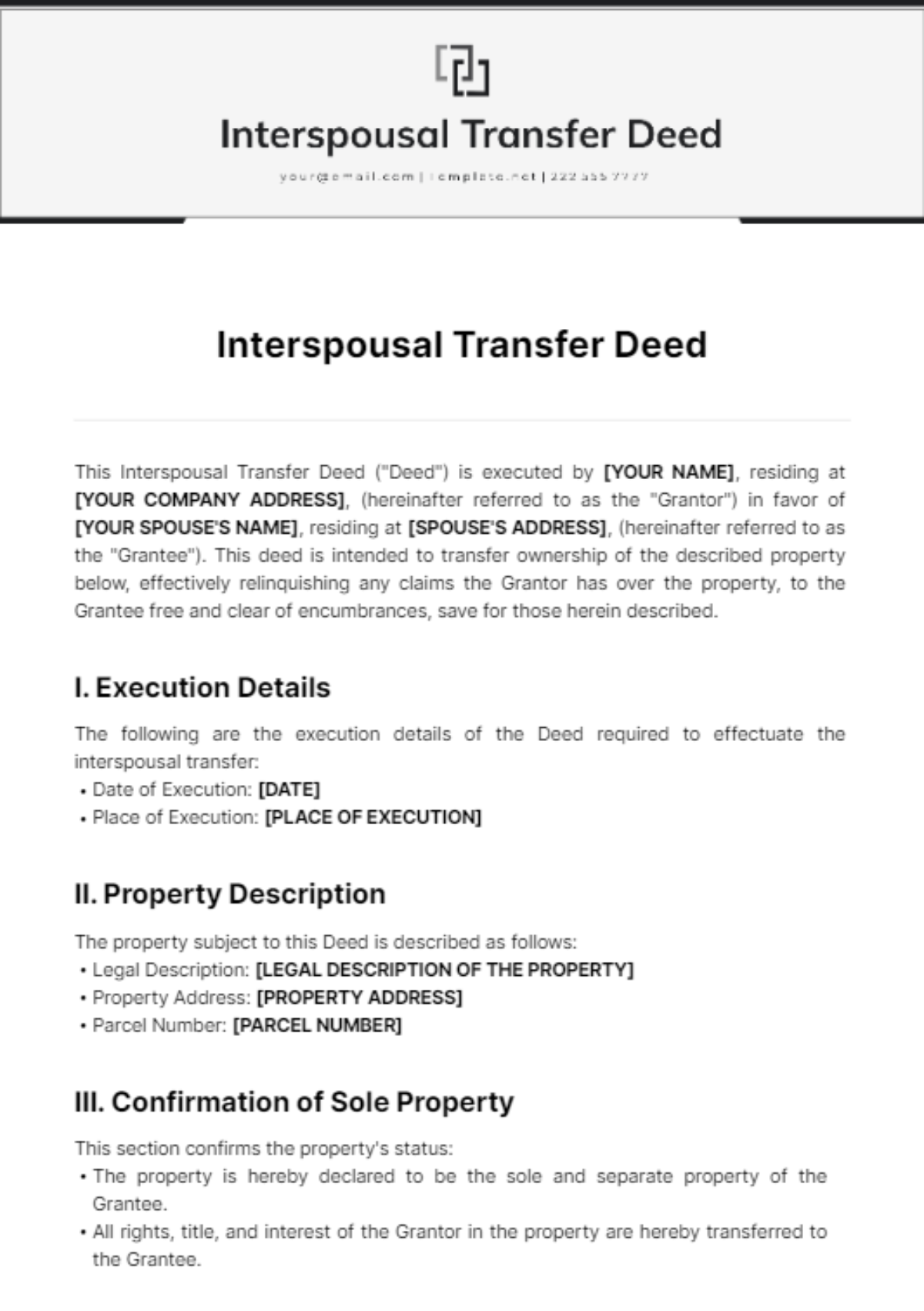 Interspousal Transfer Deed Template - Edit Online & Download