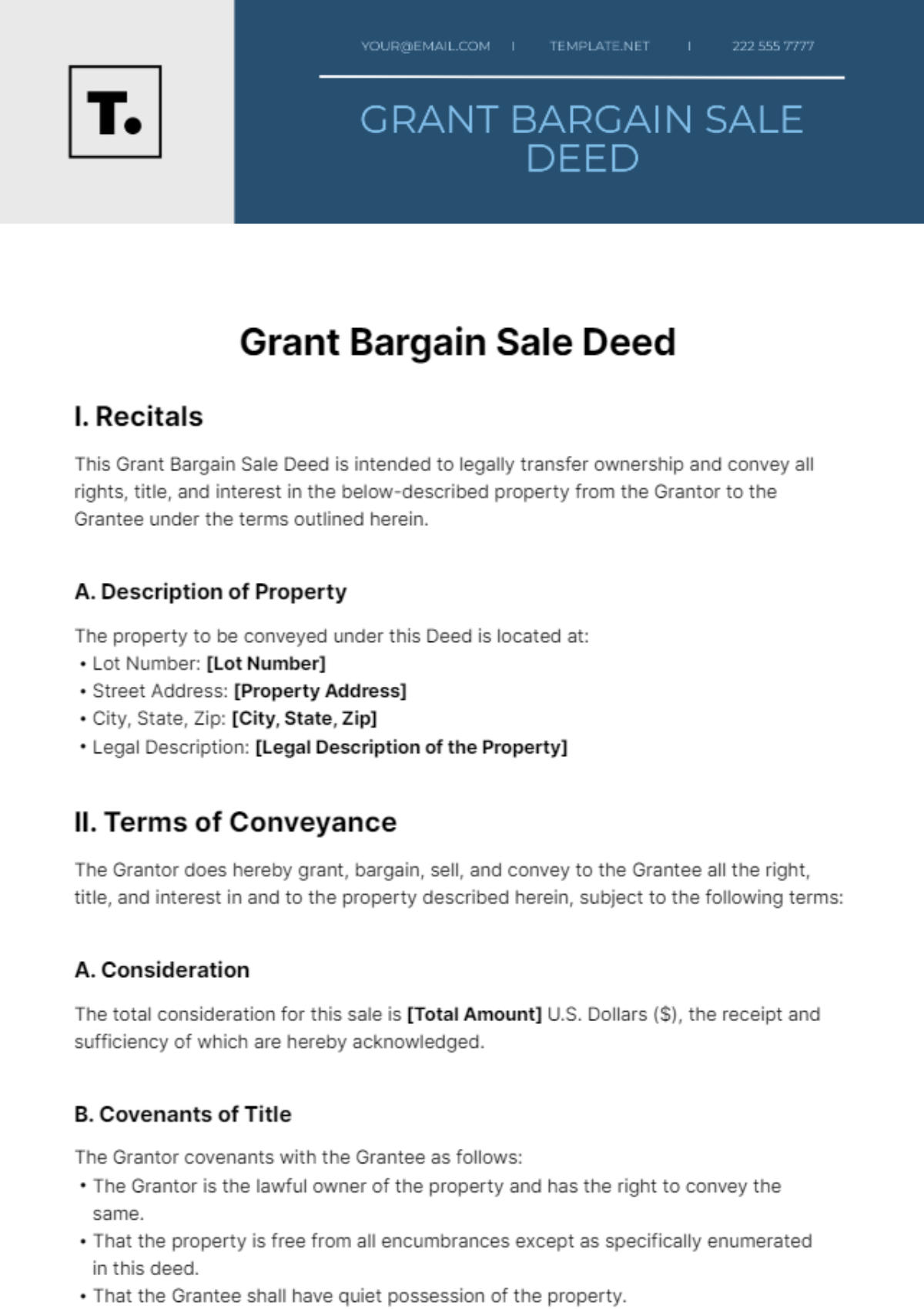 Grant Bargain Sale Deed Template - Edit Online & Download