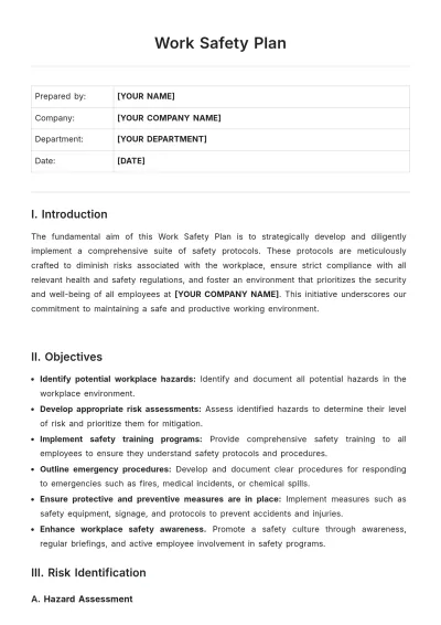 Free Work Safety Plan Template to Edit Online