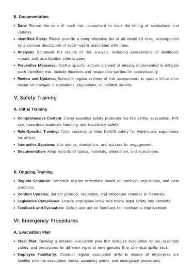 Free Work Safety Plan Template to Edit Online
