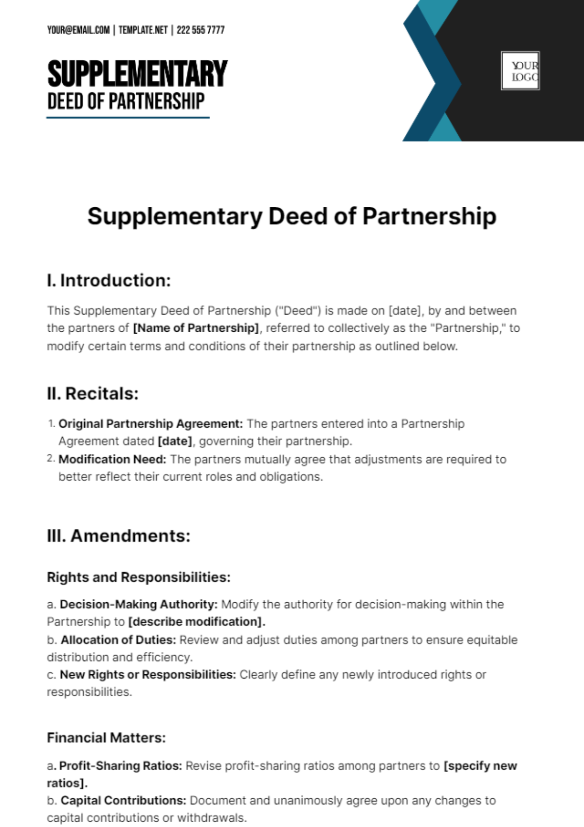 Free Supplementary Deed of Partnership Template to Edit Online