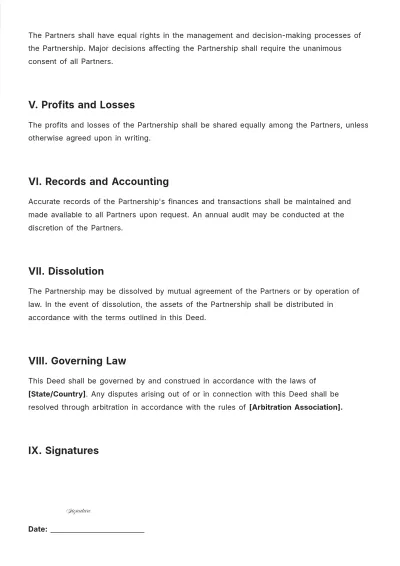 Free Partnership Agreement Deed Template to Edit Online