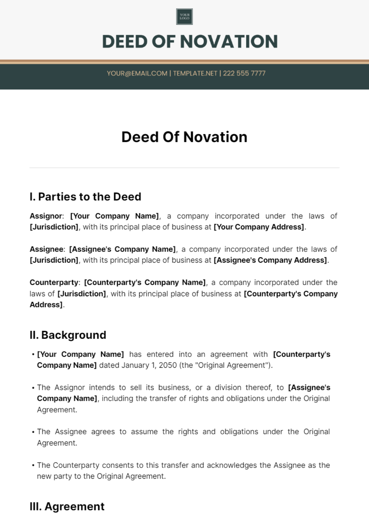 Deed Of Novation Template - Edit Online & Download