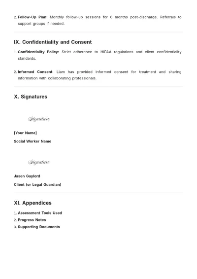 Free Social Work Treatment Plan Template to Edit Online