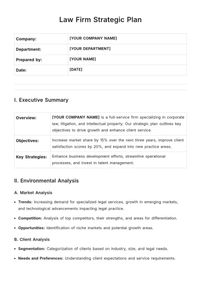 Free Law Firm Strategic Plan Template to Edit Online