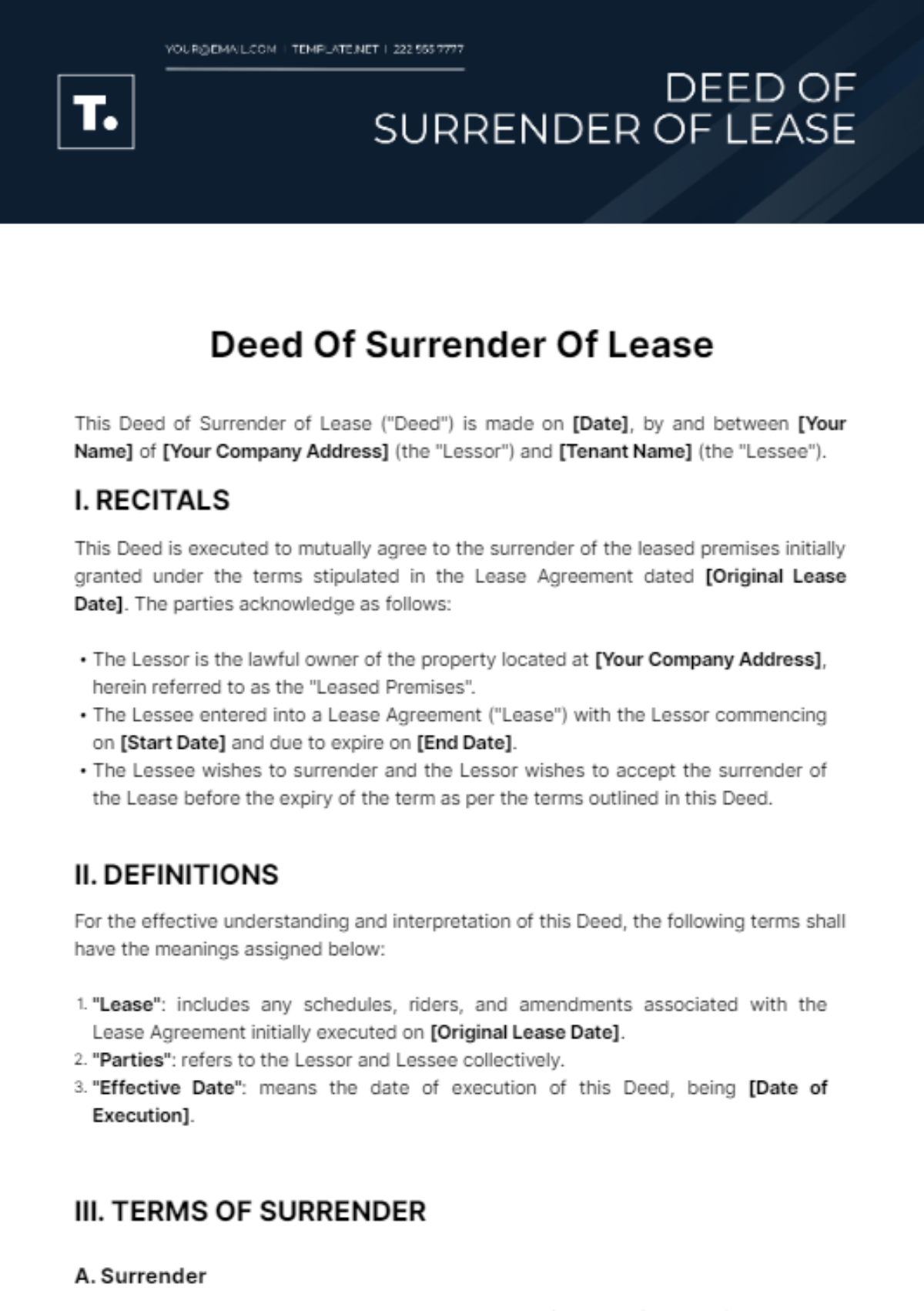 Free Deed Of Surrender Of Lease Template to Edit Online