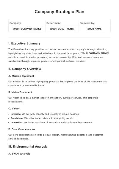 Free Company Strategic Plan Template to Edit Online
