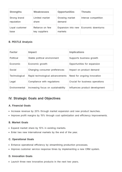 Free Company Strategic Plan Template to Edit Online