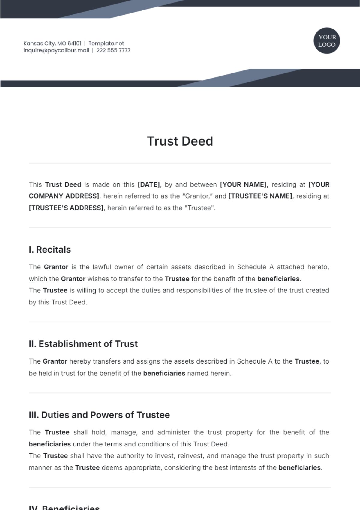 Trust Deed Template