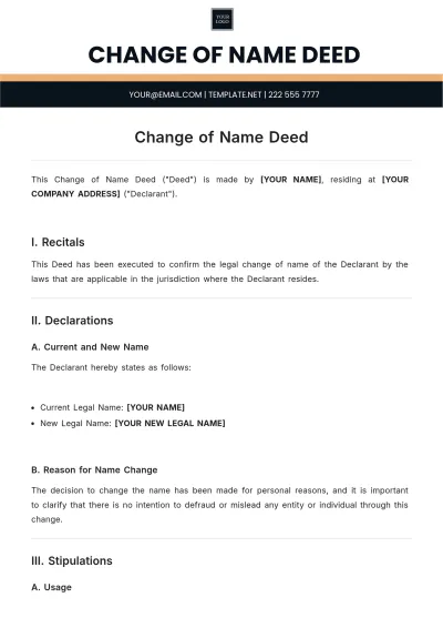 Free Change Of Name Deed Template to Edit Online
